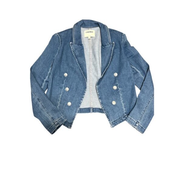L’AGENCE Wayne Denim Blazer Open Front Blue size Medium - Picture 14 of 15